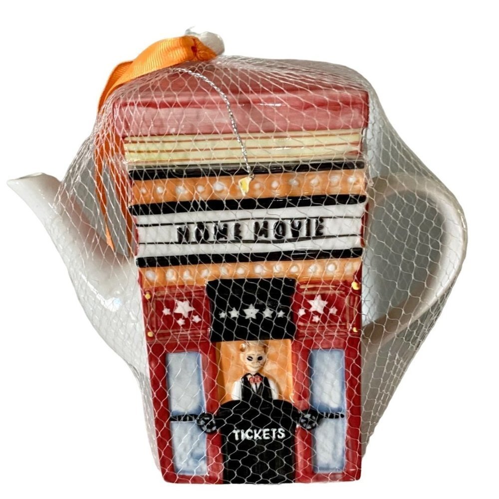 Collectible Teapot Home Movie Theater and Popcorn Design NEW